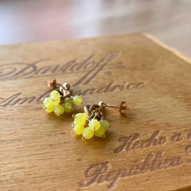 Vintage brass rings × 天然石 ドロップピアス14kgf Acacia <a022-ear