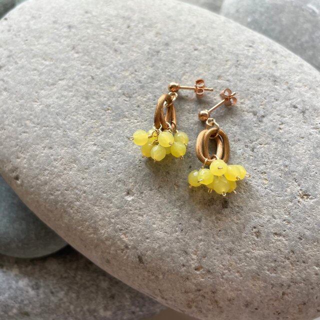 Vintage brass rings × 天然石 ドロップピアス14kgf Acacia <a022-ear
