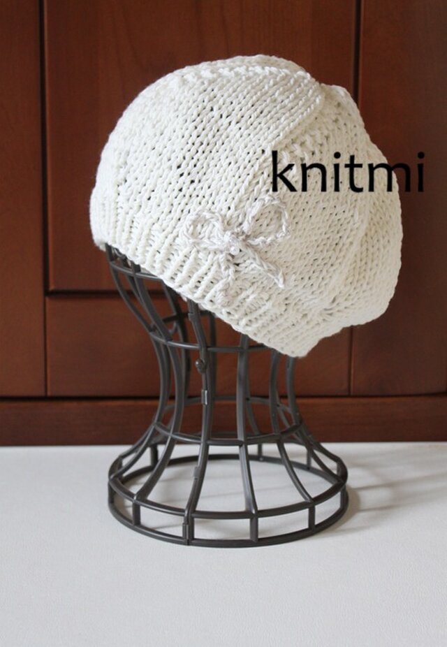 ゆったりたっぷり綿ベレー帽【日本製オーガニックコットン】 ニット ベレー帽子 　オフホワイト