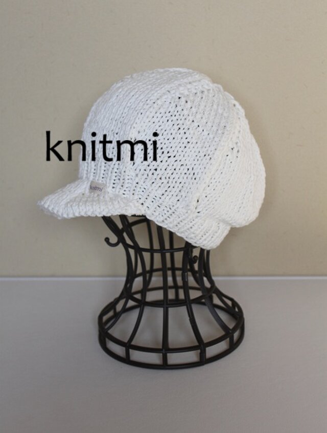 オールシーズン綿【夏のつば付き　コットン】しめつけない つばつき ニット ベレー帽子 キャスケット　オフホワイト