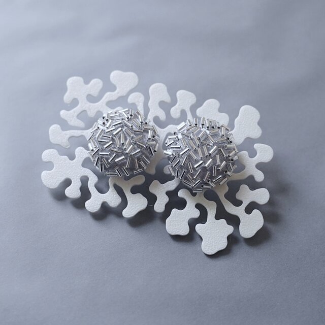 サージカルステンレス⭐︎ビーズ刺繍ピアス ピアス ばらまく 1 まる 竹ビーズ シルバー グレー サージカル