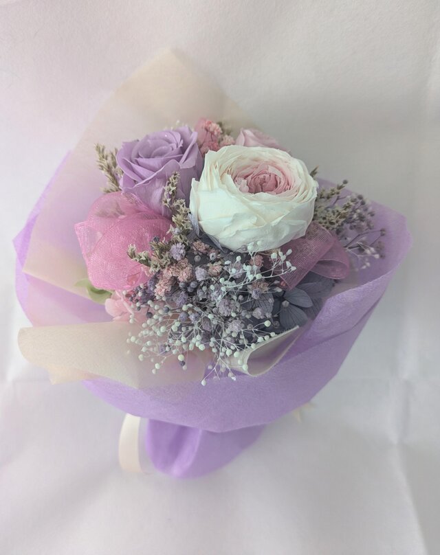 プリザーブドフラワー／パープルとピンクローズの小花のミニ花束