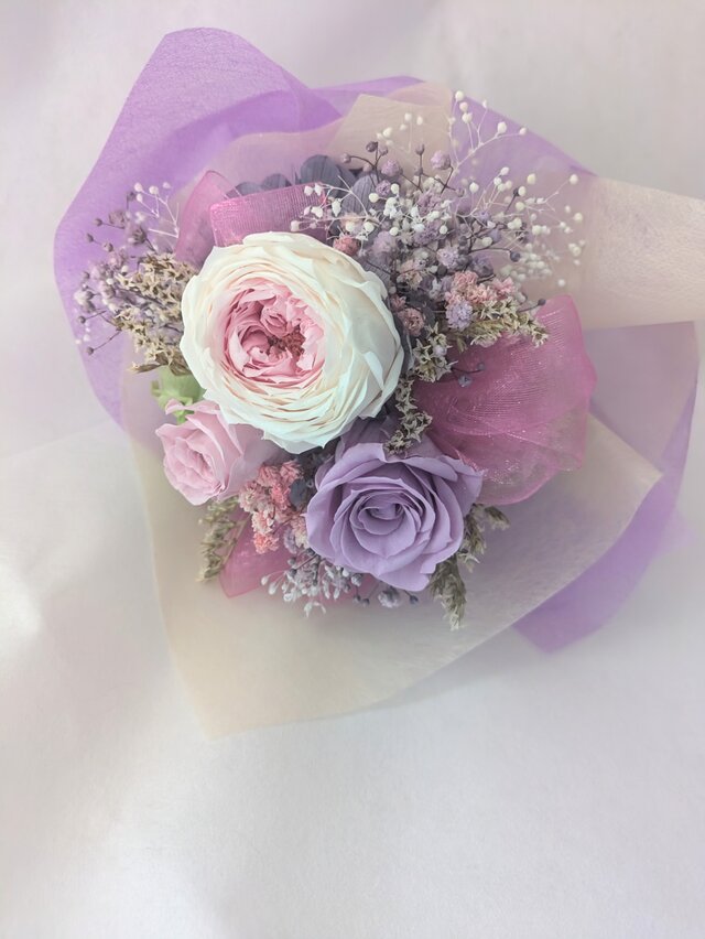 プリザーブドフラワー／パープルとピンクローズの小花のミニ花束