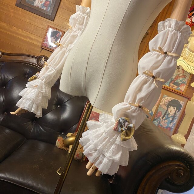 着物リメイク おりぼん アームカバー レース フリル 和洋折衷 レトロ