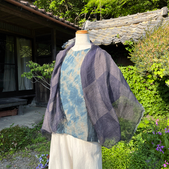 播州織柿渋染めストールK25061