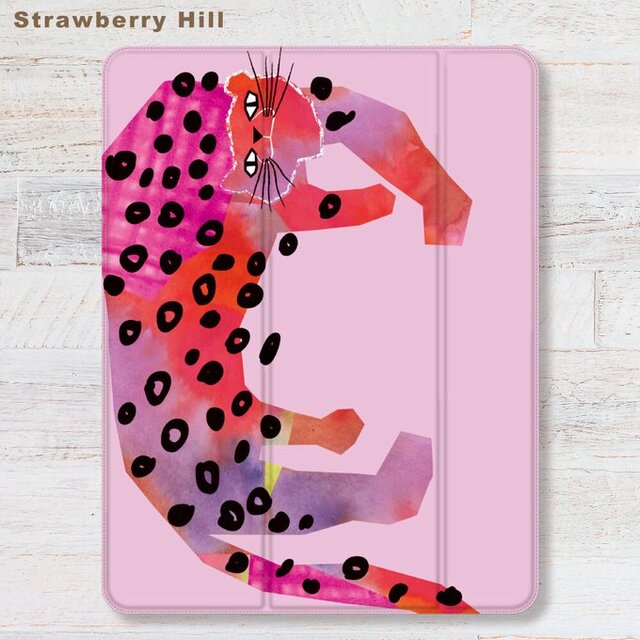 ピンク レオパード ヒョウ iPadケース ペン収納 軽量 背面クリア あいぱっどけーす スタンド機能