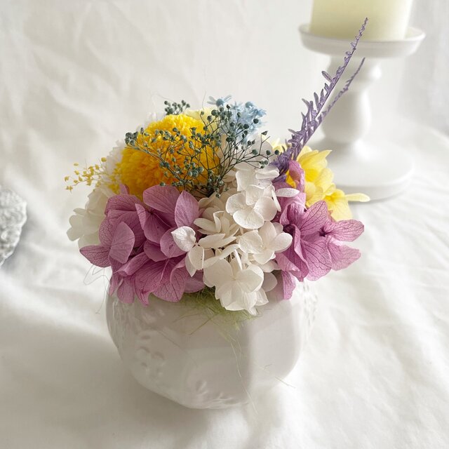 御供花 「虹色手毬」プリザーブドフラワー 仏花 御供え 和モダン