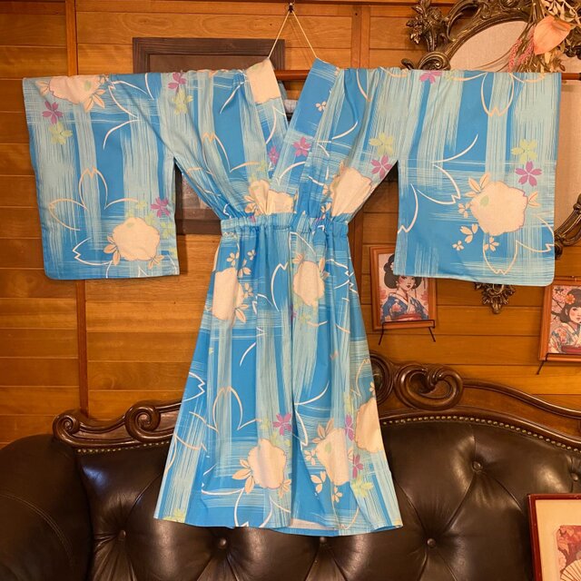 浴衣ドレス リメイク品 浴衣 ハンドメイド リメイク ワンピース ドレス 古着 和洋折衷