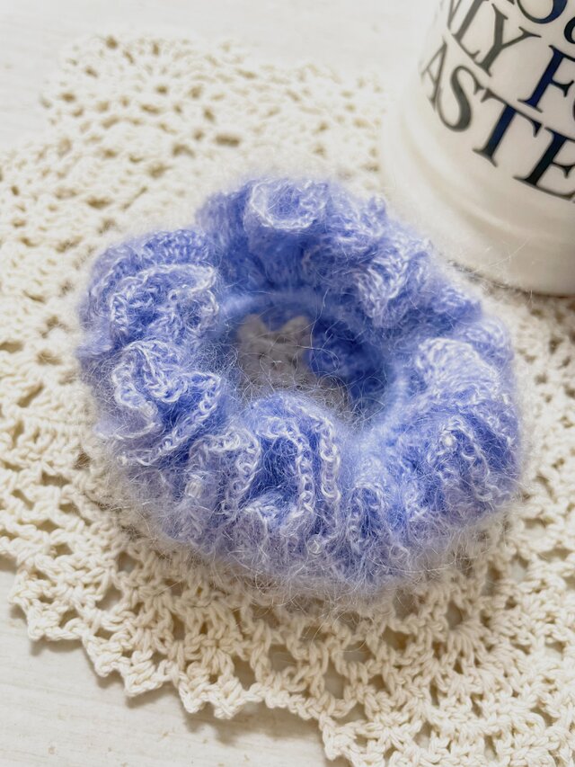 【雨あがりの紫陽花】ふわふわシュシュ　モヘア　シルク　梅雨　かぎ針編み