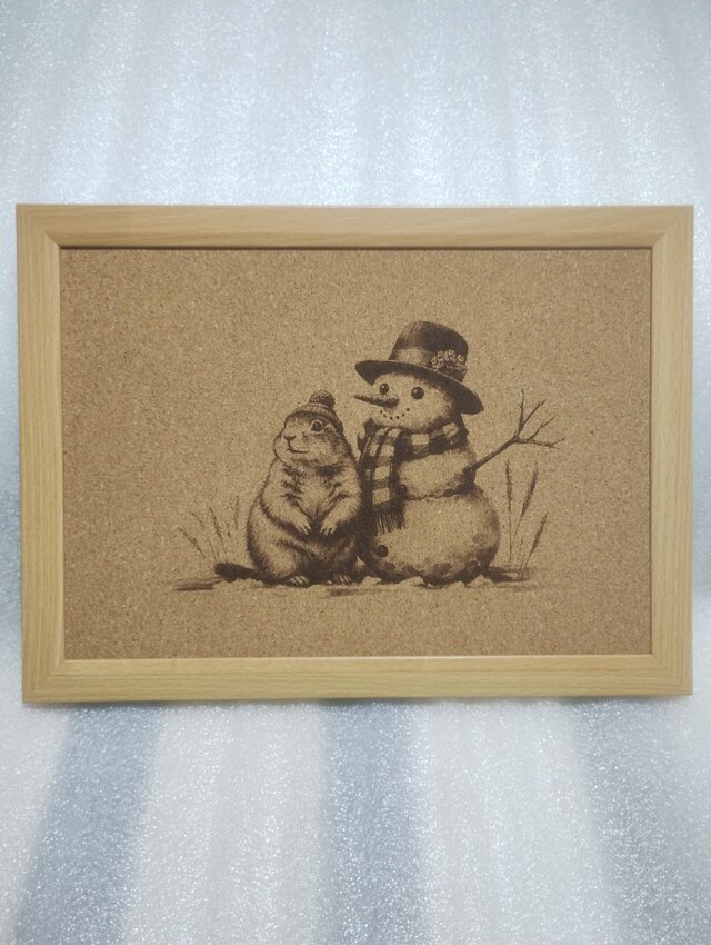 A4コルクシート　プレーリードッグと雪だるま