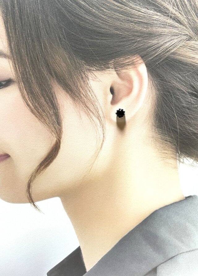 silver925* 6mm モリオン（黒水晶）のスタッドピアス | iichi 日々の