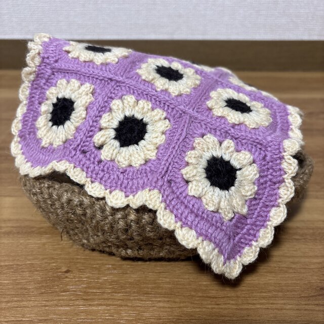 かぎ針編み ぷっくりお花のマルチカバー ラベンダーパープル
