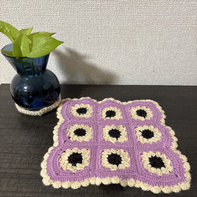 かぎ針編み ぷっくりお花のマルチカバー ラベンダーパープル ギフト