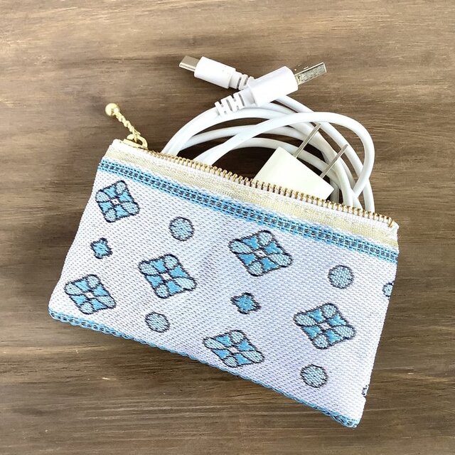 【プロバンス】畳縁　ぺたんこ　ミニポーチ　小銭入れ　カードケース　南仏　ターコイズ　白　青