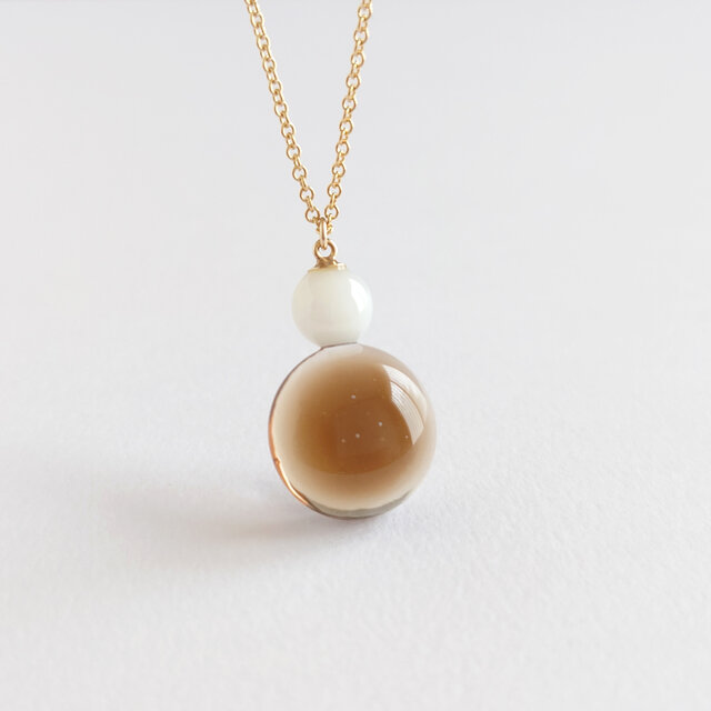 アイスコーヒー＊ガラス ブラウン＆ホワイト／14KGF セミロングネックレス