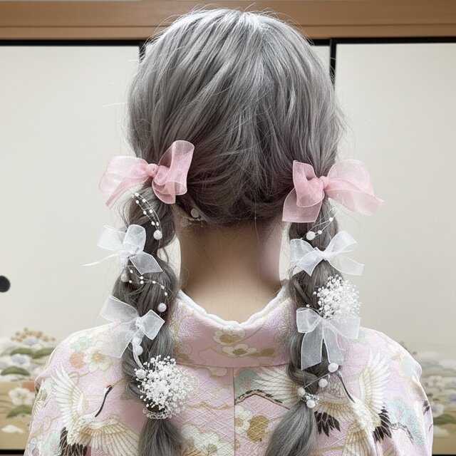 成人式　卒業式　七五三　結婚式　紫陽花　リボンアレンジ　ヘッドドレス　髪飾り　和装　袴　振袖　前撮り　OHANA