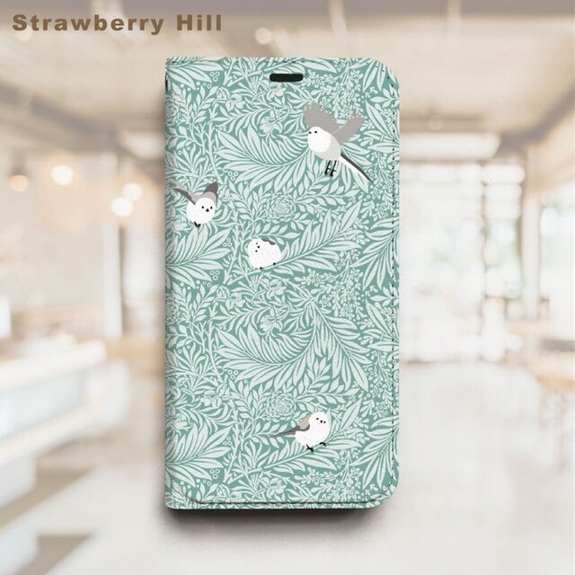 ウィリアムモリス ✖️ シマエナガ ベルトなし 帯なし ベルトレス 手帳型 iPhone スマホ ケース カバー