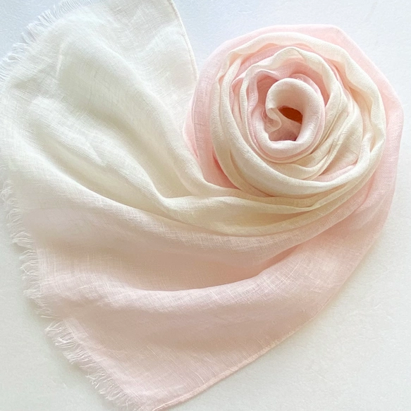 時季に寄添うリネン＊薄桜色×桜色＊手染めのショール