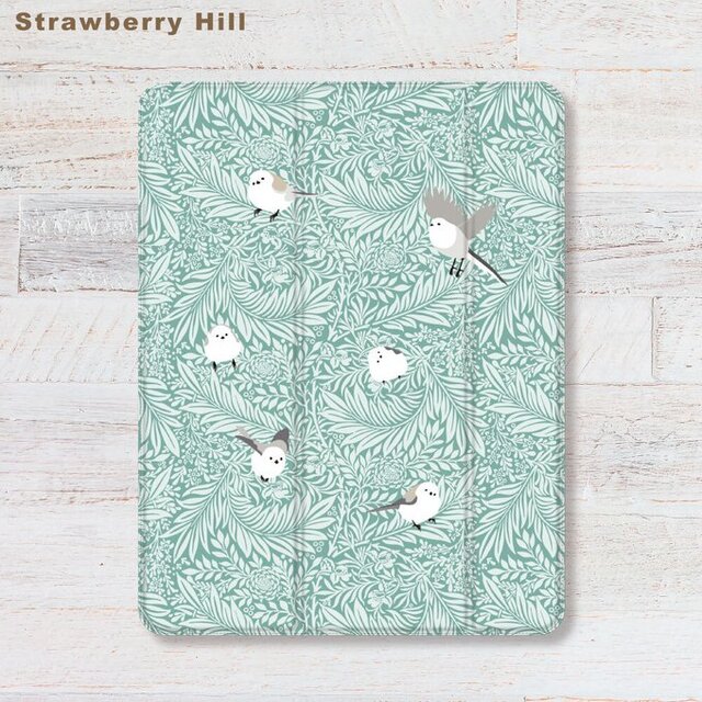 ウィリアムモリス と シマエナガ ボタニカル iPadケース ペン収納 軽量 背面クリア あいぱっどけーす