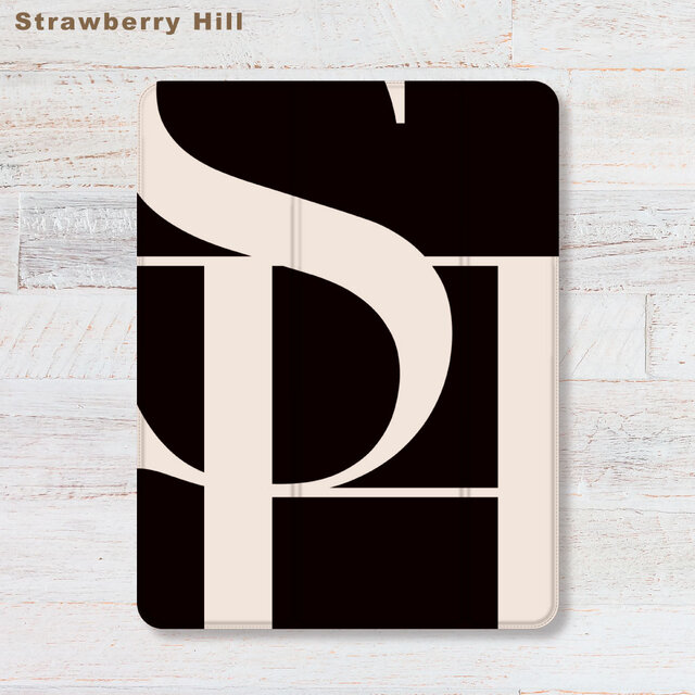 イニシャル の アルファベット で作る プチギフト iPadケース ペン収納 軽量 背面クリア あいぱっどけーす スタンド機能