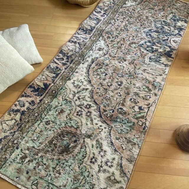 71×179淡いピンク×スモーキーグリーン ボタニカル トルコヴィンテージ