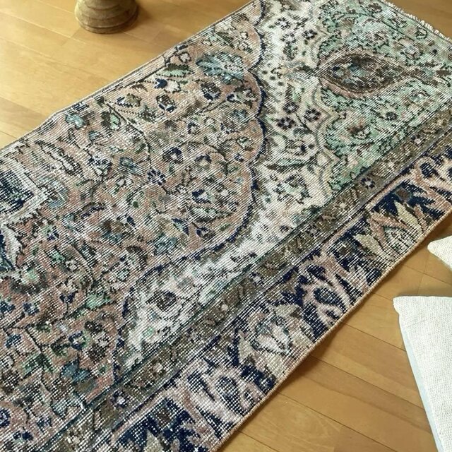 71×179淡いピンク×スモーキーグリーン ボタニカル トルコヴィンテージ