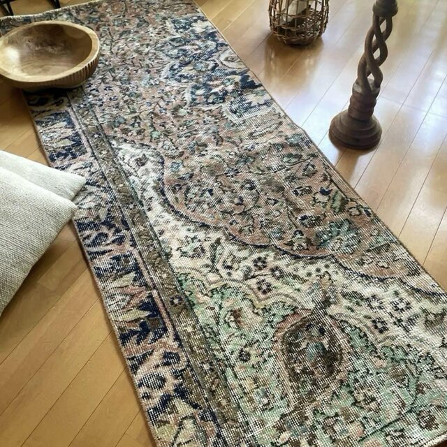 71×179淡いピンク×スモーキーグリーン ボタニカル トルコヴィンテージ