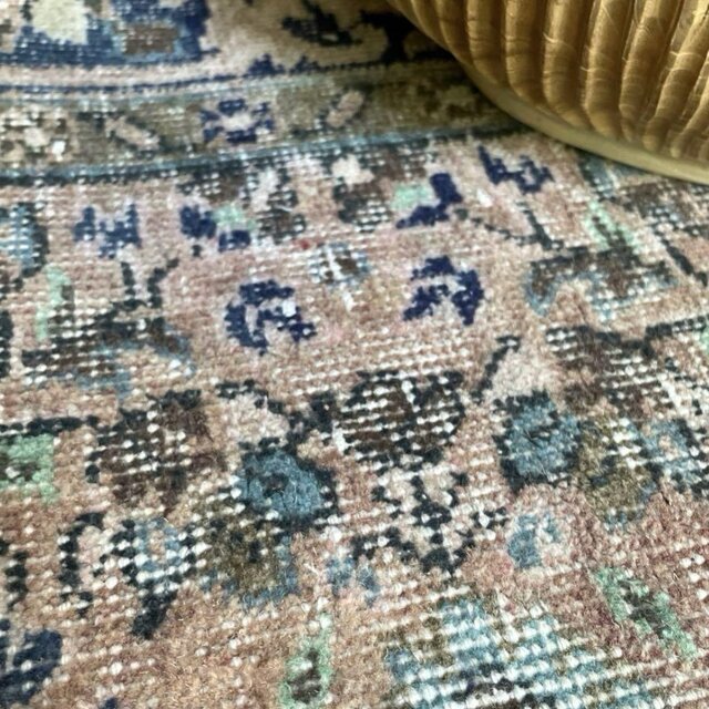 75×164 淡いココアミルクカラー　ボタニカル　青花　トルコヴィンテージラグ 59×122 くすみピンク ネイビー ボタニカル トルコヴィンテージラグ