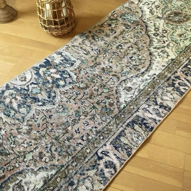 71×179淡いピンク×スモーキーグリーン ボタニカル トルコヴィンテージ