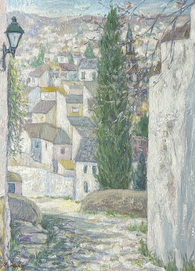 春の早朝(油絵F4号、スペイン、グラナダ 、原画）