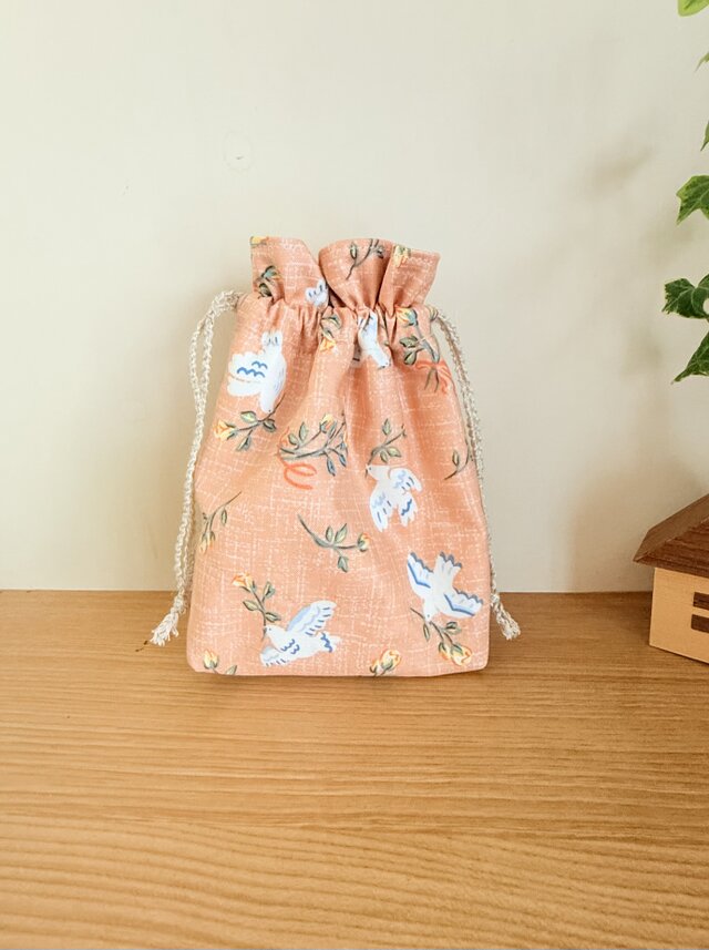 保温保冷シート付き巾着袋（おにぎり、ドリンク入れに）デコレクションズ・小鳥