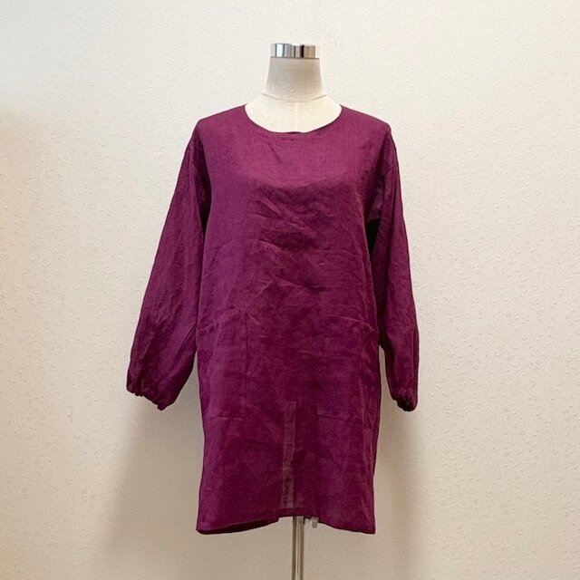 リネン100%かろやかな割烹着（落ち着いたワイン色）ほどよいシワ感でアイロンいらず