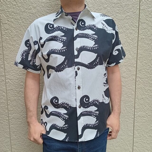 半袖蛸シャツ（騙し絵オクトパス）白黒