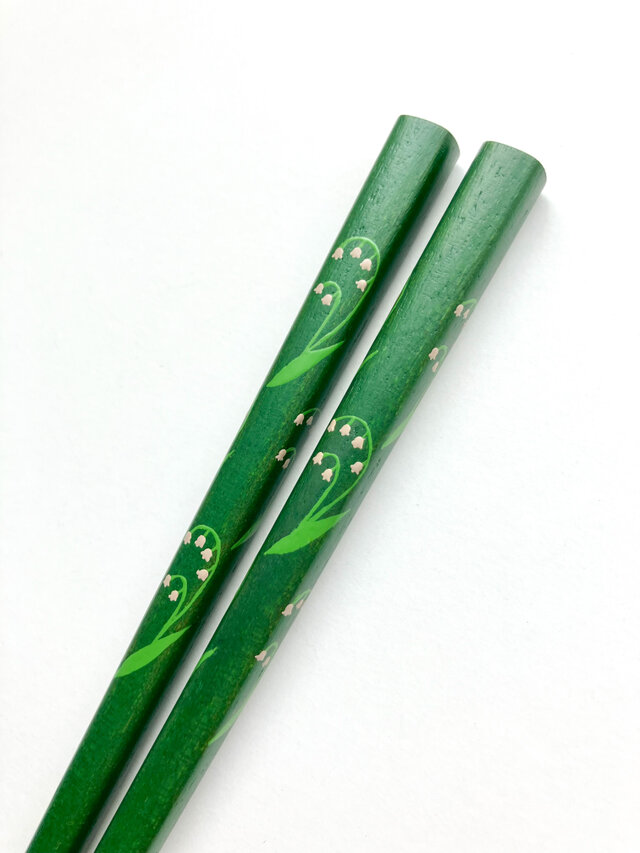 《再販》緑色漆の摺り漆箸 〈漆絵・すずらん〉