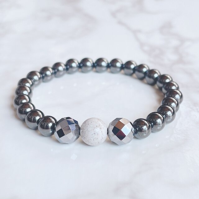 【再販15点以上】健康に特化したお守り 希少◎北投石 99.9%高純度のテラヘルツ ヘマタイト磁気入り 天然石ブレス No319