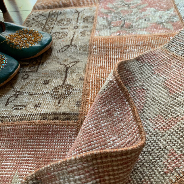 ペールオレンジランナー174×65 オーバーダイトルコヴィンテージラグ