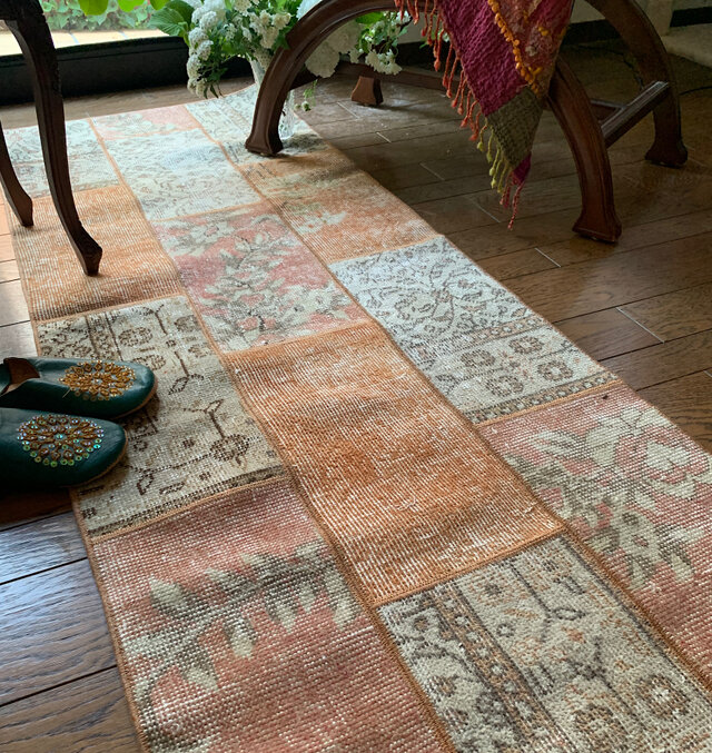 ペールオレンジランナー174×65 オーバーダイトルコヴィンテージラグ