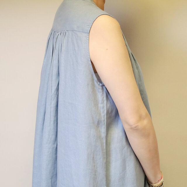 新作】ノースリーブゆったりめギャザーシャツワンピース/アウター/羽織