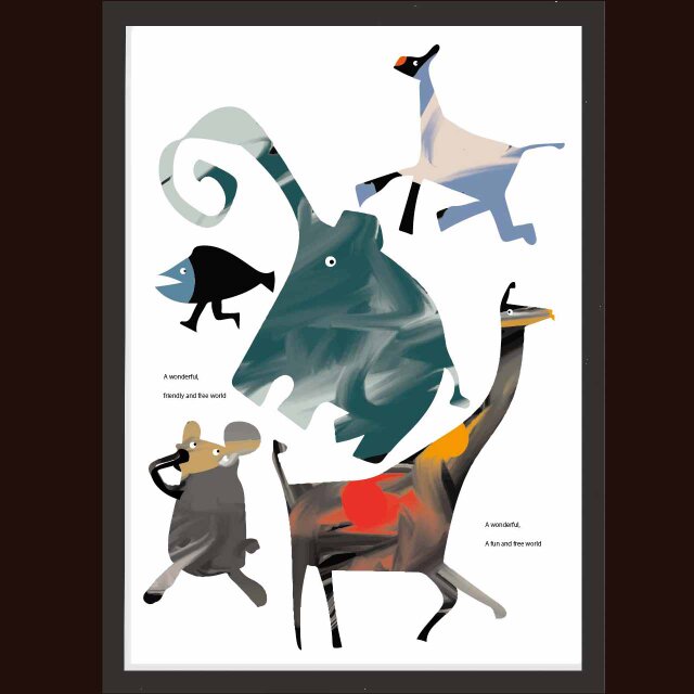 ステキな世界2　動物　送料無料 　イラスト　A4〜A0　ポスター　アートポスター　アートsei検索新着順　3517