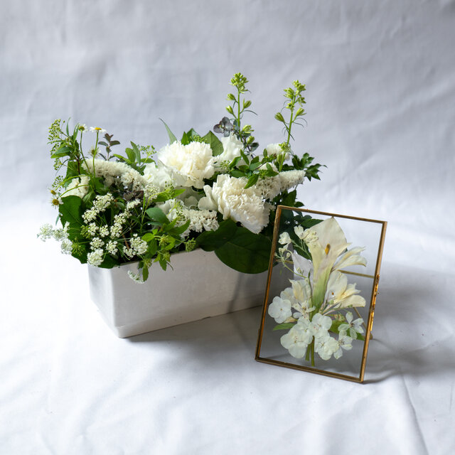 《お悔やみ・お供え用》フューネラルフラワーアレンジメント＆アフターブーケSet Sサイズ