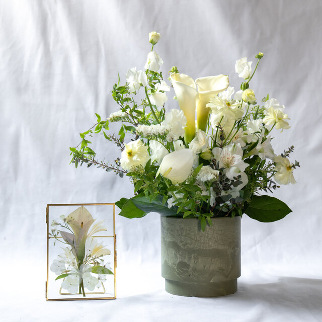 《お悔やみ・お供え用》フューネラルフラワーアレンジメント＆アフターブーケSet Mサイズ