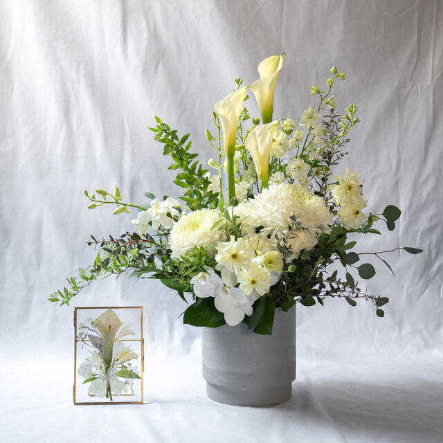 《お悔やみ・お供え用》フューネラルフラワーアレンジメント＆アフターブーケSet Lサイズ