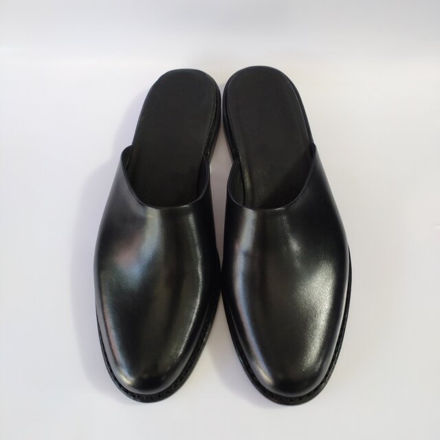 「極めてシンプルなスリッパレザーサンダル」★無料サイズ調整★サイズ24.5cm~ 男女兼用　ブラック