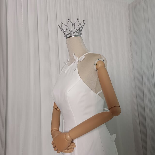 ウェディングドレス リボン ホルターネック 背中見せ ソフト