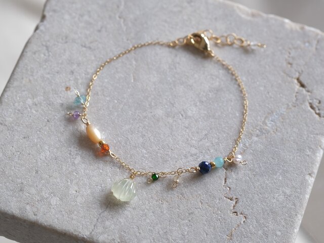 shell stone bracelet：天然石プレナイト マザーオブパール アメジスト