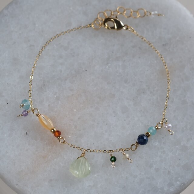 shell stone bracelet：天然石プレナイト マザーオブパール アメジスト