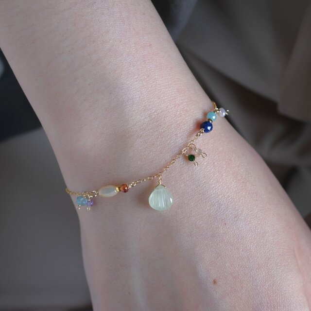 shell stone bracelet：天然石プレナイト マザーオブパール アメジスト