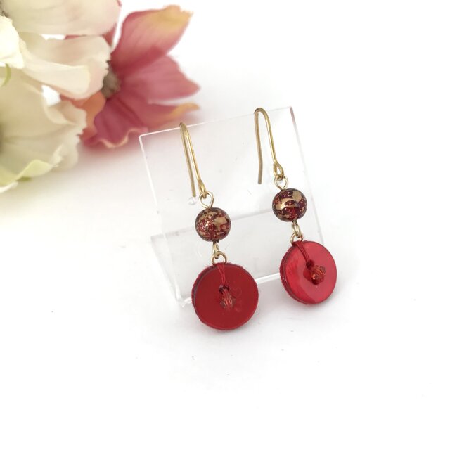 【423】しずく ガラス レッド ピアス ビーズ イヤリング ハンドメイド guridrops】しずくピアス／イヤリング(M)Red | ぐり工房 Online Shop