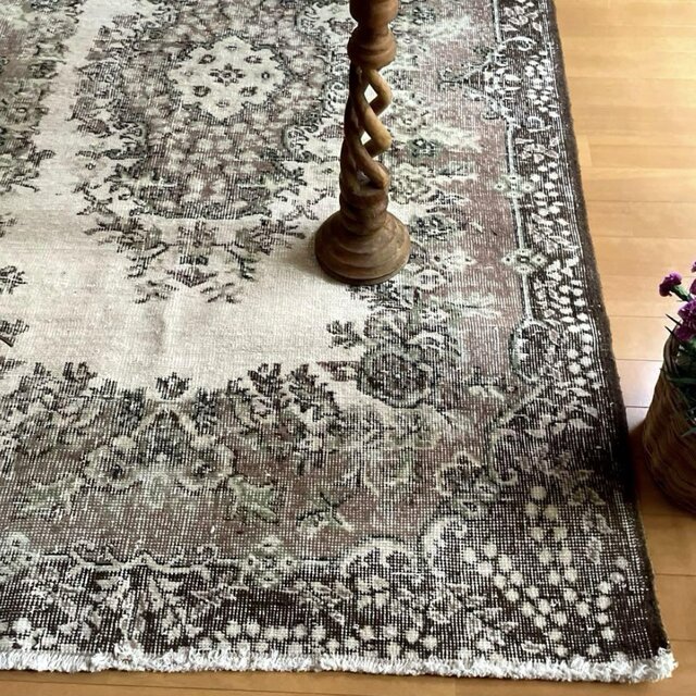 129×211 美品　ブラウン　フローラルメダリオン　トルコヴィンテージラグ 129×211 美品 ブラウン フローラルメダリオン トルコ
