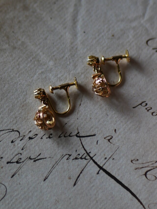 FE-15 】フランスアンティーク K18 ダイヤモンド イヤリング